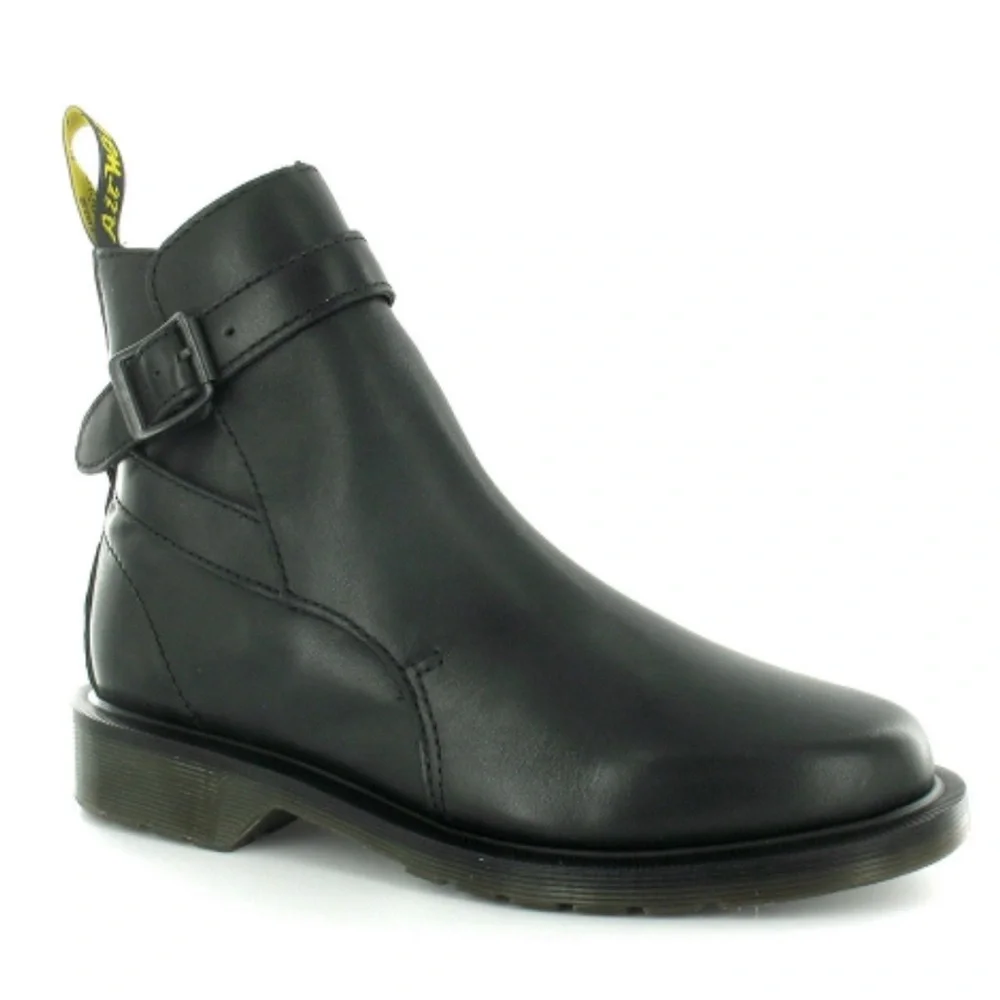 Dr. Martens Joni Ankle Strap Boots Slip On Shoes black leather size 5.5 - Picture 1 of 7